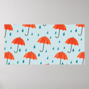 Seamless umbrellas and rain drops pattern. Waterco Poster