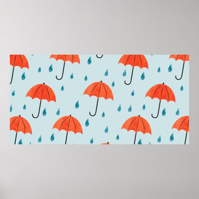 Seamless umbrellas and rain drops pattern. Waterco Poster (Front)