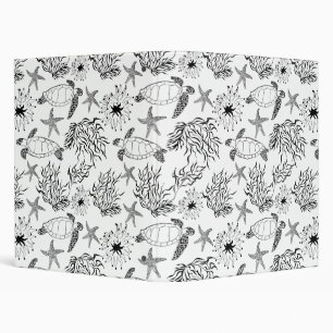 Seamless underwater sea ocean turtle plants coral  binder