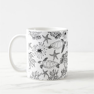 Seamless underwater sea ocean turtle plants coral coffee mug