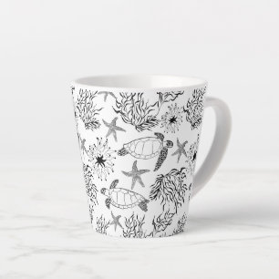 Seamless underwater sea ocean turtle plants coral  latte mug