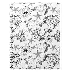 Seamless underwater sea ocean turtle plants coral notebook