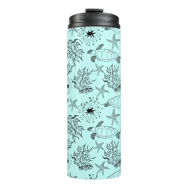 Seamless underwater sea ocean turtle plants coral thermal tumbler (Front)