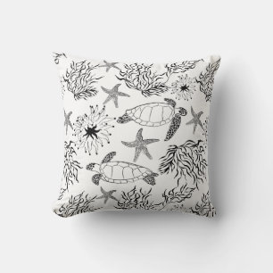 Seamless underwater sea ocean turtle plants coral throw pillow