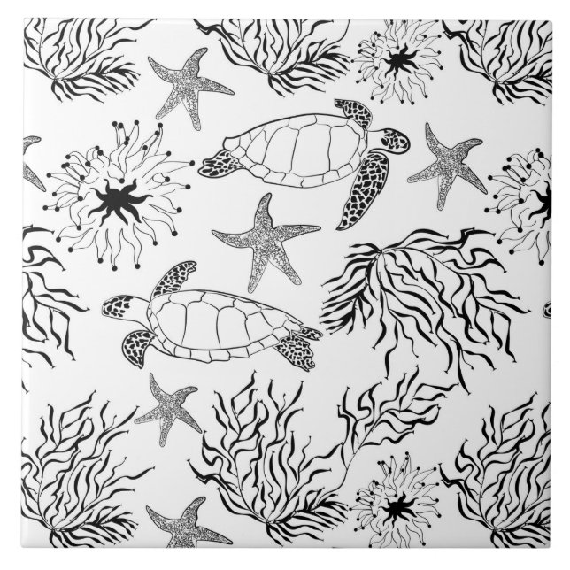 Seamless underwater sea ocean turtle plants coral  tile (Front)