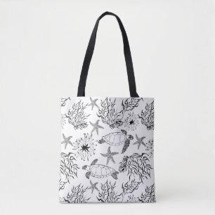 Seamless underwater sea ocean turtle plants coral  tote bag