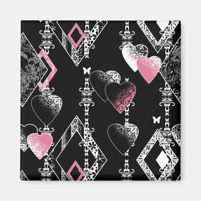 Seamless Valentines Day love black pattern hearts Magnet (Front)
