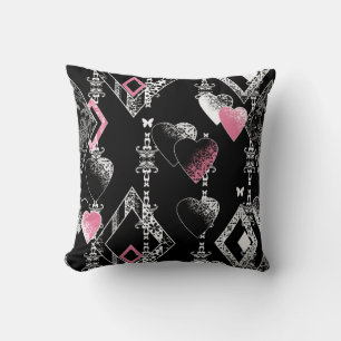 Seamless Valentines Day love black pattern hearts Throw Pillow