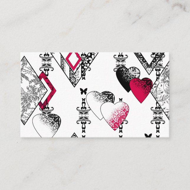 Seamless Valentines Day love black white pattern h Business Card (Front)