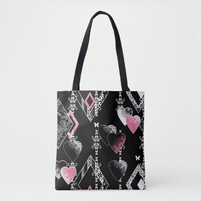 Seamless Valentines Day love black white pattern h Tote Bag (Front)