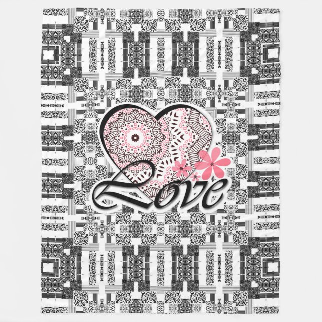 Seamless Valentine's Day Love grey white red patte Fleece Blanket (Front)