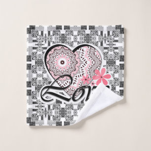 Seamless Valentine's Day Love grey white red patte Wash Cloth