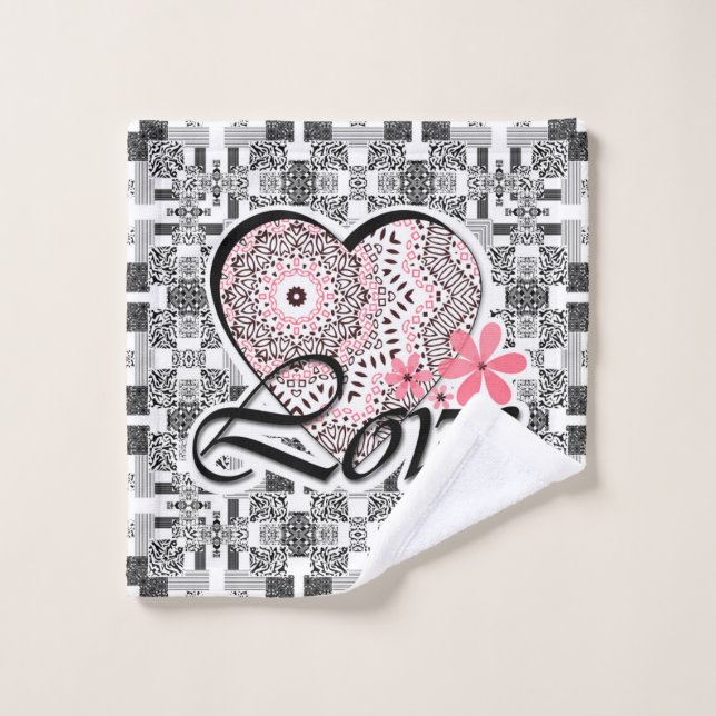 Seamless Valentine's Day Love grey white red patte Wash Cloth (Wash Cloth)