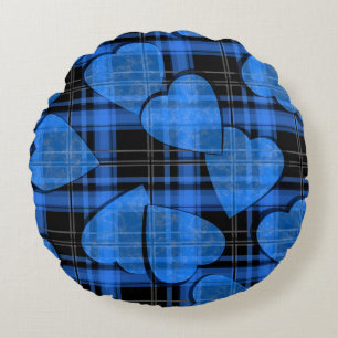 Seamless Valentines Day navy hearts chequered plai Round Pillow