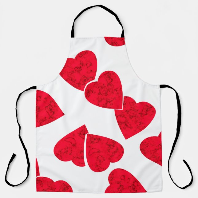 Seamless Valentines Day red hearts white pattern b Apron (Front)