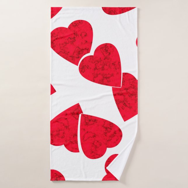 Seamless Valentines Day red hearts white pattern b Bath Towel (Bath Towel)