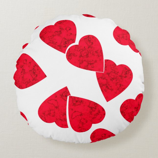 Seamless Valentines Day red hearts white pattern b Round Pillow (Front)
