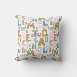 Seamless Vintage Alphabet Pattern Throw Pillow