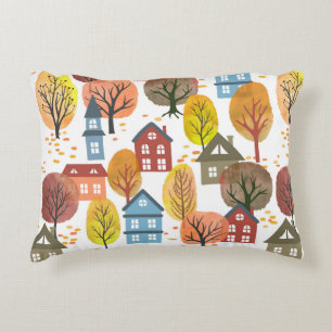 Seamless vintage autumn city pattern with watercol accent pillow