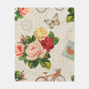 Seamless vintage background with flowers and butte fleece blanket