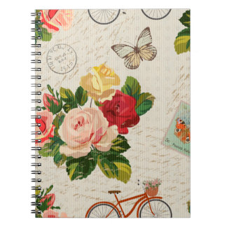 Seamless vintage background with flowers and butte notebook