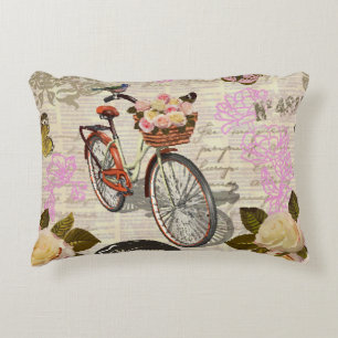 Seamless vintage background with roses,  butterfly accent pillow