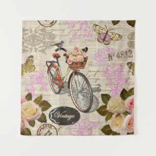 Seamless vintage background with roses,  butterfly tapestry
