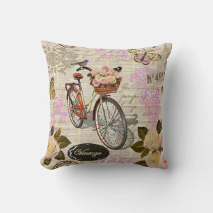Seamless vintage background with roses, butterfly throw pillow