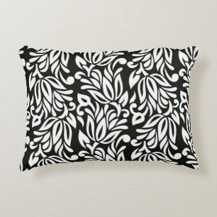 Seamless vintage black and white textile floral pa accent pillow