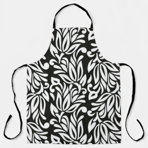 Seamless vintage black and white textile floral pa apron