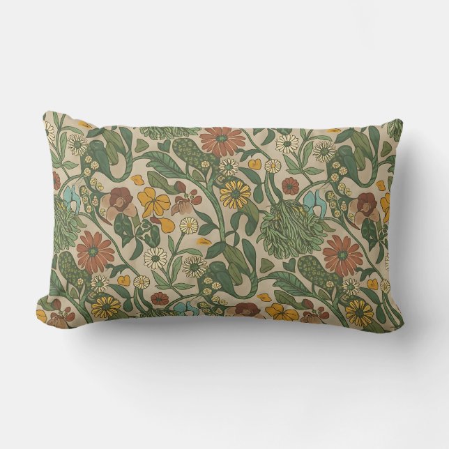Seamless vintage botanical pattern  lumbar pillow (Front)