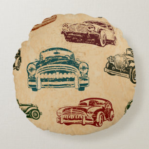 Seamless vintage car background. round pillow