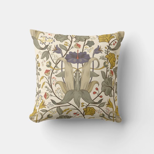 Seamless vintage floral pattern throw pillow (Front)