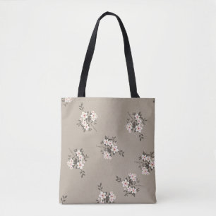 Seamless vintage flower bunch design pattern grey tote bag