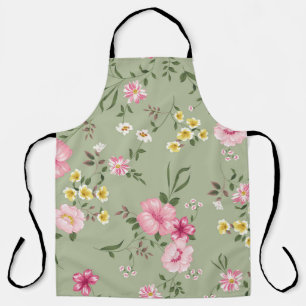 Seamless vintage flower pattern on green backgroun apron