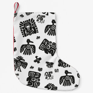 Seamless vintage maya pattern. Black and white eth Small Christmas Stocking