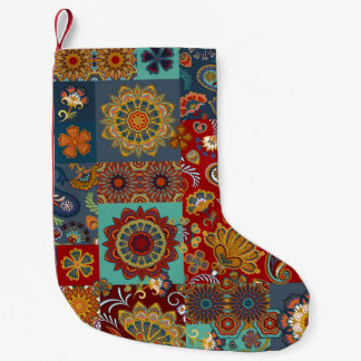 Seamless vintage patchwork tile with paisley and m small christmas stocking