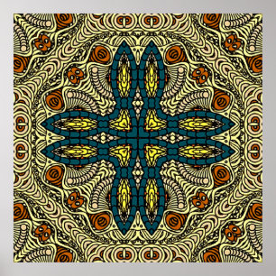 Seamless Vintage pattern in oriental style Flower Poster