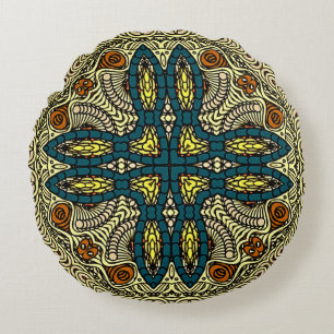 Seamless Vintage pattern in oriental style Flower Round Pillow
