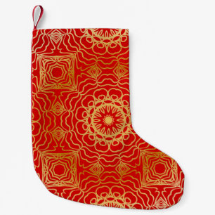 Seamless vintage pattern with abstract floral and  small christmas stocking