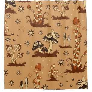 Seamless Vintage pattern with brown mushrooms on b