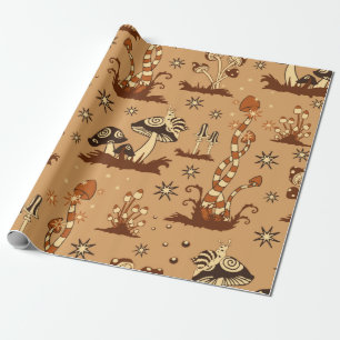 Seamless Vintage pattern with brown mushrooms on b Wrapping Paper