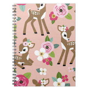 Seamless vintage pattern with cute vintage fawn on notebook