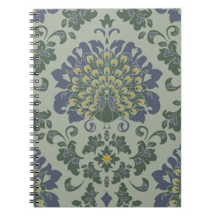Seamless vintage pattern with romantic bird on blu notebook