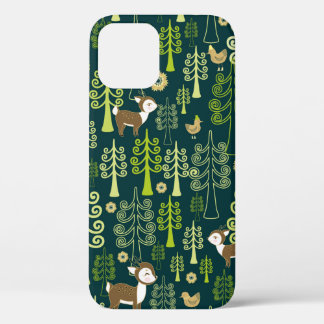 Seamless vintage pattern with spruce trees, fawn d iPhone 12 case