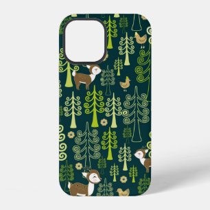 Seamless vintage pattern with spruce trees, fawn d iPhone 12 case