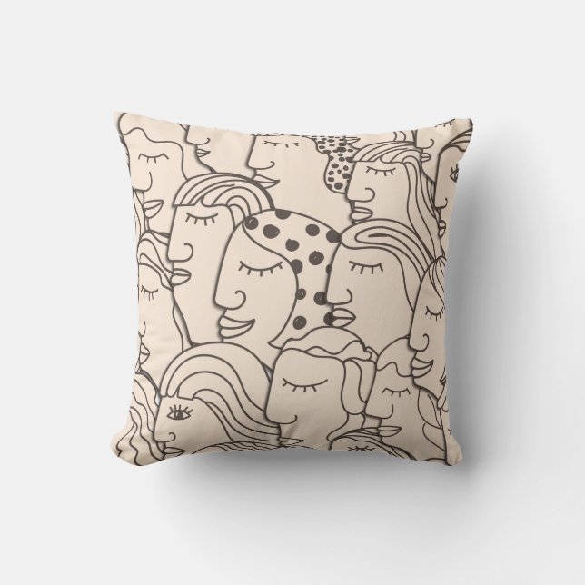 Seamless Vintage pattern with women faces Throw Pillow (Front)