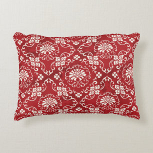 Seamless Vintage Red Chinese Background Botanic Cr Accent Pillow