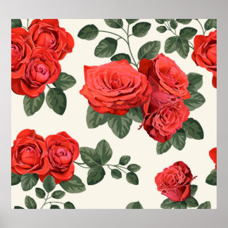 Seamless vintage roses pattern, floral design. poster