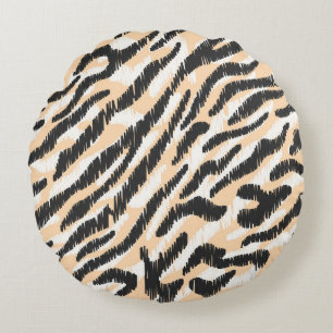 Seamless vintage scribble zebra leopard fur patter round pillow